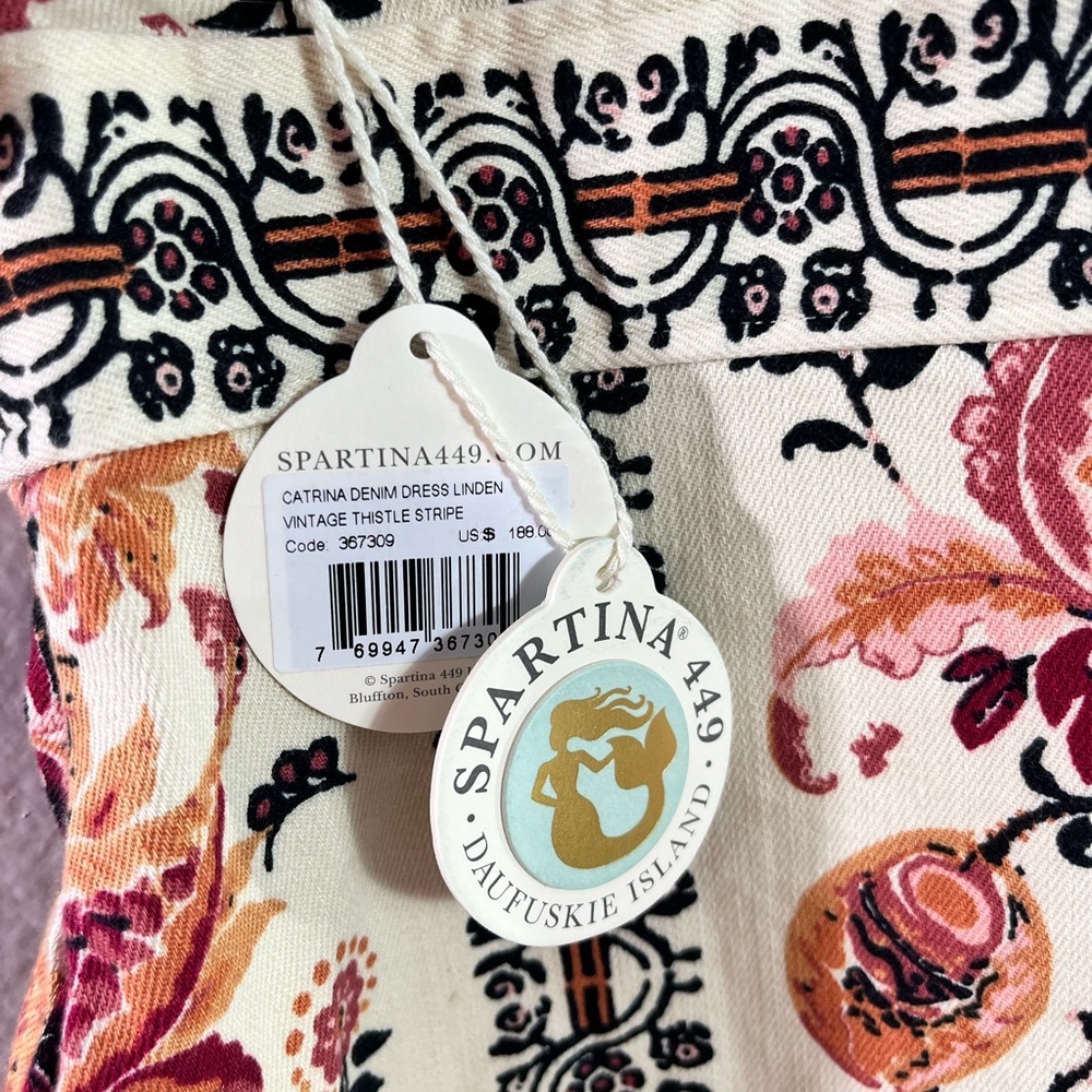 NWT Spartina 449 Catrina Denim Dress Linden size L in Vintage Thistle Stripe - Picture 12 of 12